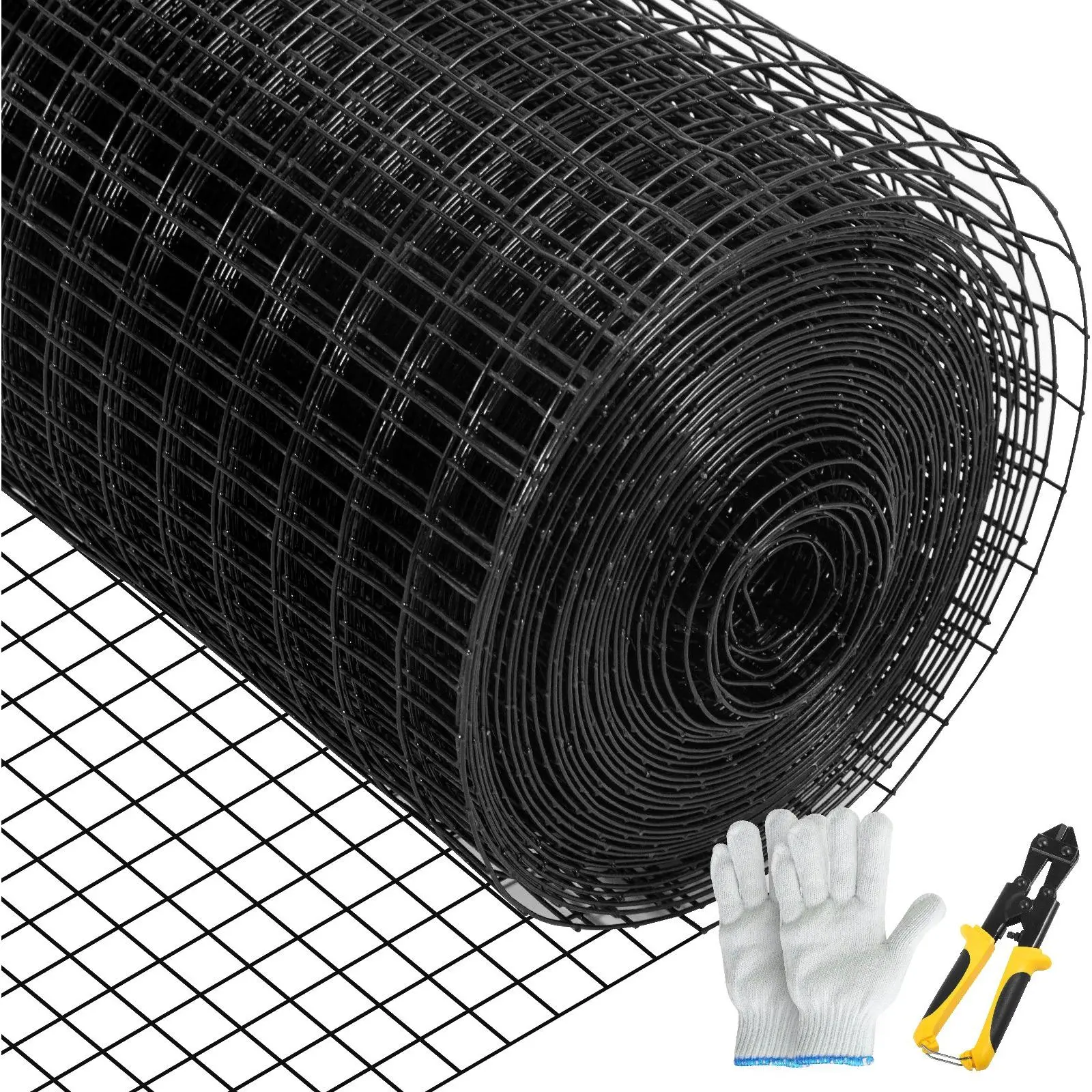 VEVOR Galvanized Steel Metal Mesh Fencing, 48 in x 50 ft 1x1 Mesh 16 Gauge Vinyl Coated Chicken Wire, W/ Cutting Plier & Fabric Gloves, for Garden Fencing Pet Enclosures