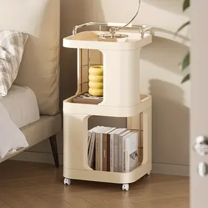 Living Room Side Table with Rolling Storage Cabinet, Rotating Shelf  Lockable Door, Multi-Functional Mobile Organizer for Kitchen, Bathroom  Bedroom
