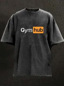 Gymhub Funny Gym Parody Washed Tshirt, Gym Wash Shirt, Athletic Workout Shirt, Aesthetic Tatoo Outfits, Streetwear Style, Retro Vintage Y2k Men Graphic Tees