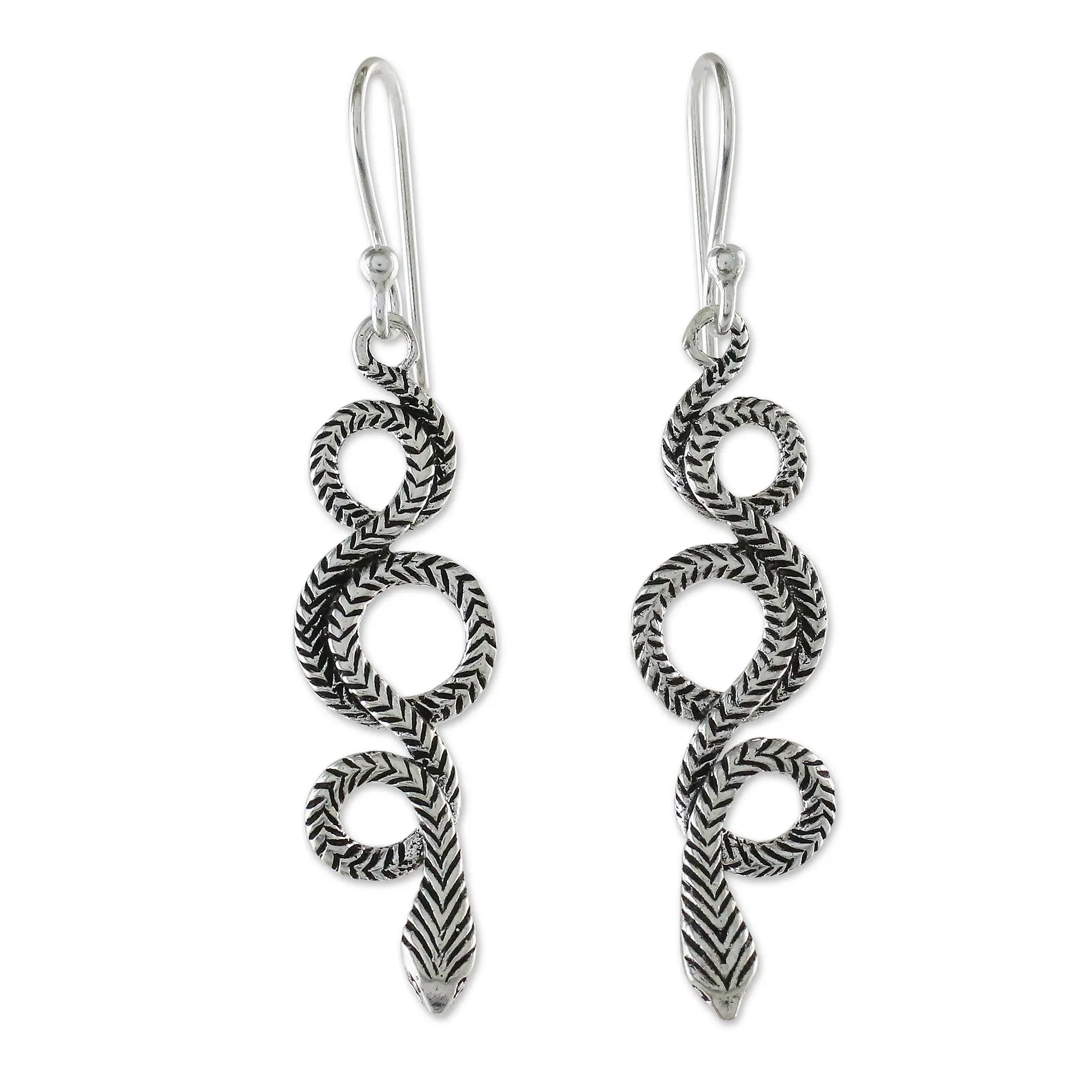 NOVICA Artisan Handmade Sterling Silver Dangle Earrings | Infinity Serpent | Thailand Animal Snake Theme | 1.8" L x 0.4" W