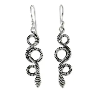 NOVICA Artisan Handmade Sterling Silver Dangle Earrings | Infinity Serpent | Thailand Animal Snake Theme | 1.8" L x 0.4" W