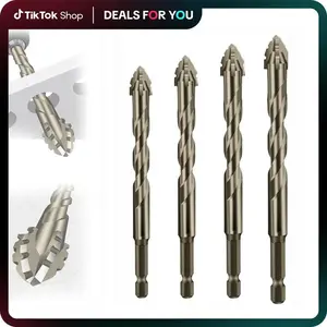 ToolForge 4PCS High-Strength Eccentric Twist Drill Bit Four-Flute Saw tooth, Four-Edged Serrated, alloy bits Power Tool Accessories for Tile, Cutting, industrial tile drillbit set taladro eléctrico lmpact hardware titanium impact imán incorporado