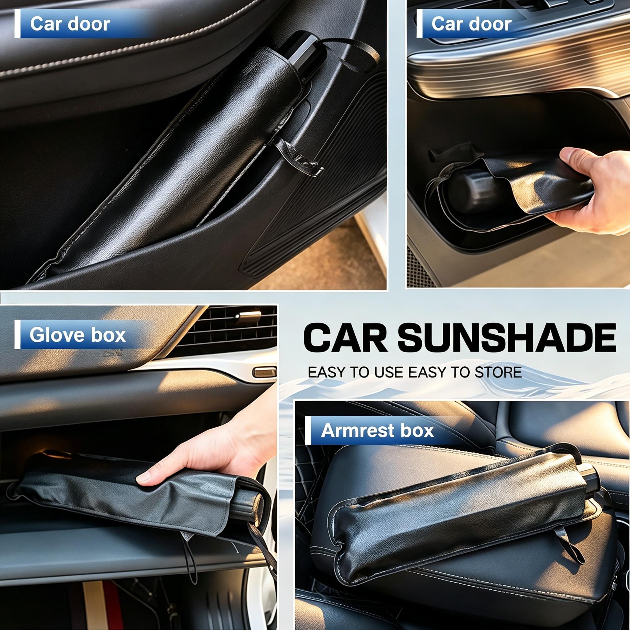 Foldable Car Windshield Sun Shade Umbrella Cover, Titanium Silver UV-Protection Heat-Insulation Sun Visor, Portable Front Auto Window Shade with Storage Bag detail 1