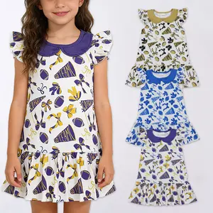 Game Day Go Team Bows Football Girl's Dress -Toddler Ruffle Dress For Football Season