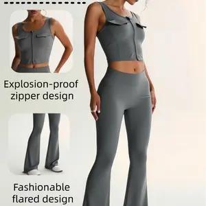 Women's Workout Flare Leggings with Pockets Hidden Scrunch High Waisted Cargo Gym Yoga No Front Seam Leggings Flared Joggers Fitness Outfit Camouflage Sports Pants 75% Nylon 25% Spandex All Seasons