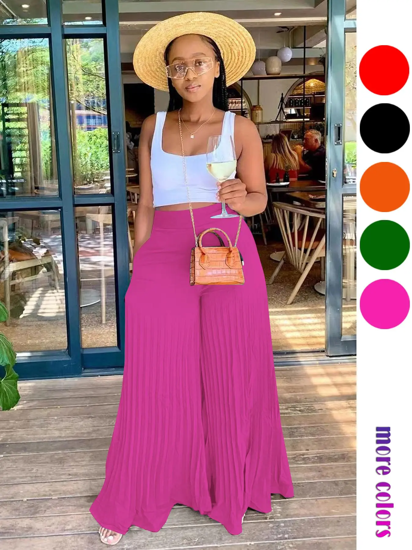 Women's Solid High Waist Wide Leg Pants, Casual Comfy Pleated Trousers for Daily Wear, Ladies Bottoms for All Seasons