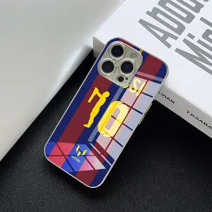 Messi'S Number 10 Barcelona Striped Phone Case Is Compatible with for iphone 16, 15, 14, 13, 12, 11 Pro Max, X, XR, XS Max, 8, And 7 Plus, Featuring a Shockproof Tempered Glass Back.