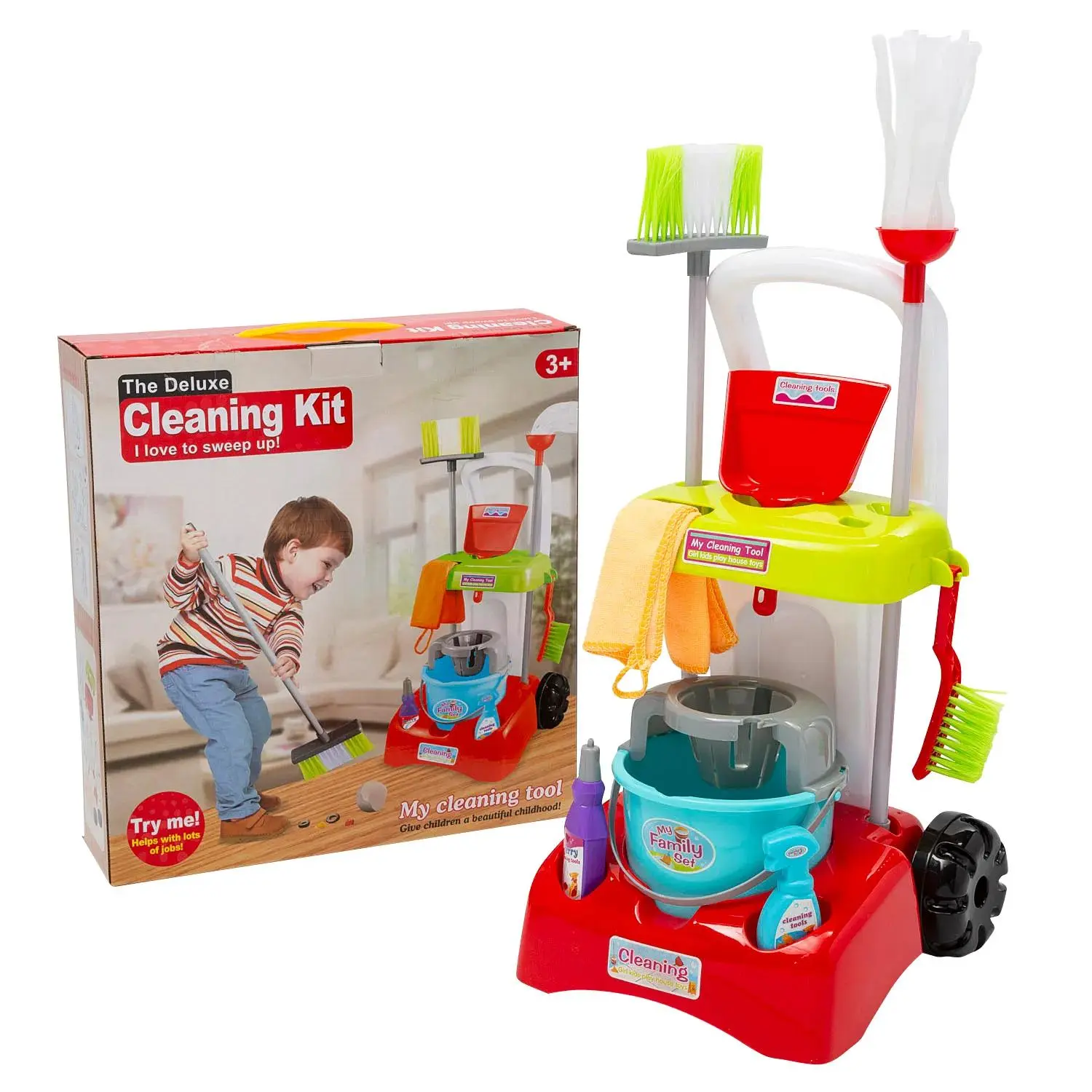 Unisex 16.5" x 16.5" Pretend Play Cleaning Cart Playset - 8-Pc. Set with Accessories, Ideal for Birthdays, Cleaning Playset, Pretend Playset