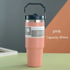 Portable Stainless Steel Travel Cup – Car Cup with Handle, Sports Water Bottle, Coffee Tumbler with Cover