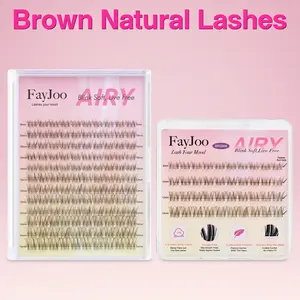 FayJoo Brown Natural Lash Clusters - 0.05mm Thin Invisible Band, Soft Wispy C-Curl Lash Extensions, DIY Salon Effect Cosmetic with 8-16mm Clusters, Flawless Lightweight Eyelashes for Daily Wear Makeup