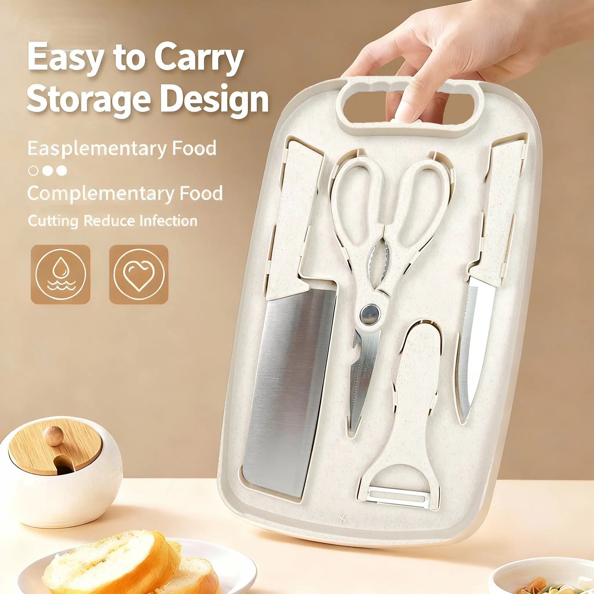 5 in 1 Mini Knife and Cutting Board Set, Small Camping Cutting Board Cutting Board Scissors, Dorm Kitchen Essentials Travel Knife Set