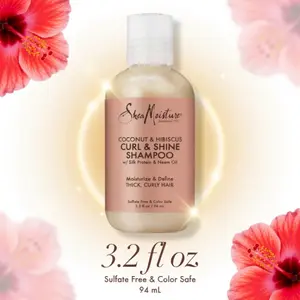 SheaMoisture Coconut & Hibiscus Curl & Shine Haircare Cleanser, 3.2 fl oz Sulfate-Free Gentle Shampoo for Curly Hair Adults, Hydrate & Define Curls