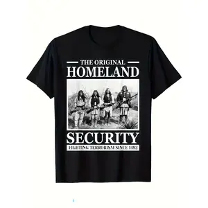 [Native American Indian Heritage T-Shirt] Native American Indian Heritage Homeland Security Black T-Shirt - Original Casual Short Sleeve Men's Sport