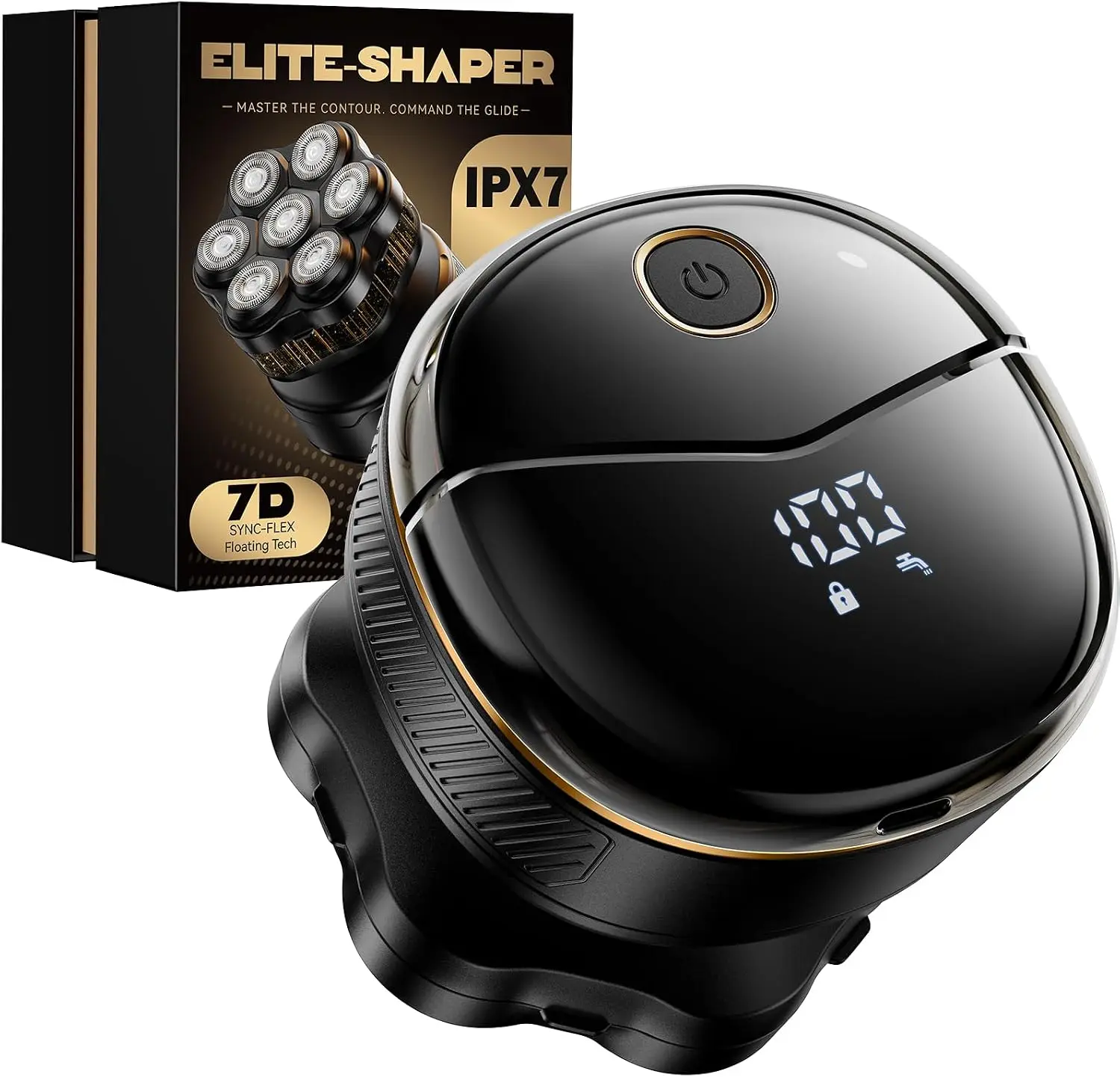 Bald Men's 7D Pro Smooth Stainless Steel Electric Rotary Head Shaver, IPX7 Waterproof, Dry/Wet Use Hair Trimmer