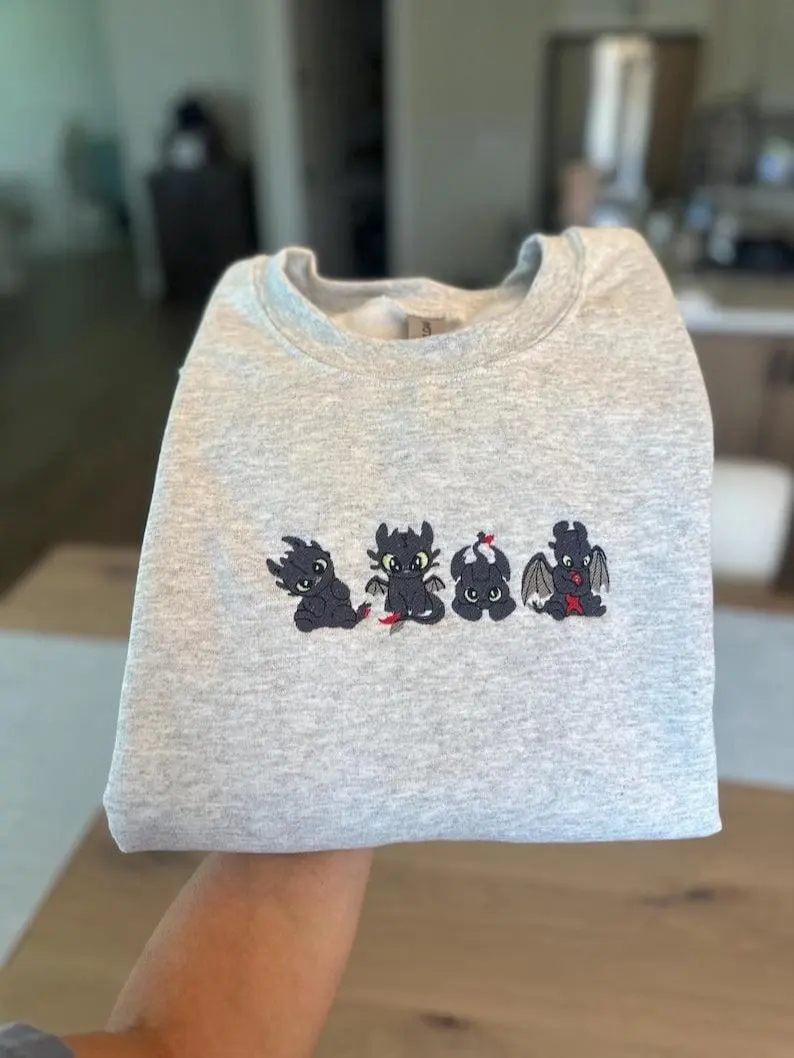 HTTYD Embroidered Sweatshirt, Embroidered Dragon Sweater, Viking Movie , Gift for How to Train Your Dragon Fans Kids