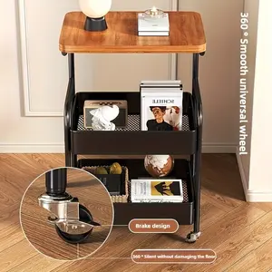 Portable Dual-Layer Tea Table Cart, Mobile Storage Side Table with Wheels, Living Room Sofa Table, Bedroom Organizer Shelf