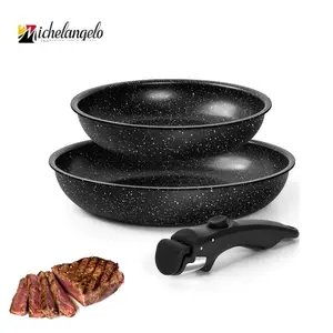 MICHELANGELO Nonstick Frying Pan Set Removable Handle, 8" & 10" Fry Pans with Detachable Handle, Granite Coating Skillets, Non Toxic Pans for Cooking, PFOA Free, Oven Safe