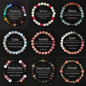 Natural Crystal Intention Beaded Bracelet|Gifted her abundance|8mm|Protection|Success|Love|Money|Calm|Good Luck|Bohemian Style|men's bracelet|women's bracelet|handmade jewelry|fashion gift|party gift