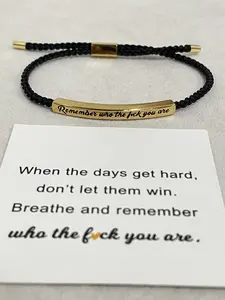 Inspire Bracelet "Remember Who the F You Are" - Premium Artistic Engraving Stainless Steel & 18k Gold Plated - Adjustable Up to 10inch, Perfect Gift for Mother's Day / Birthday