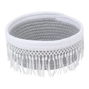 REGALWOVEN 1 Pack Woven Storage Basket, Shelf Closet Storage Bin with Tassel for Tray Bowl for Entryway Desk, Catchall Home Decor 8.1*3.7in