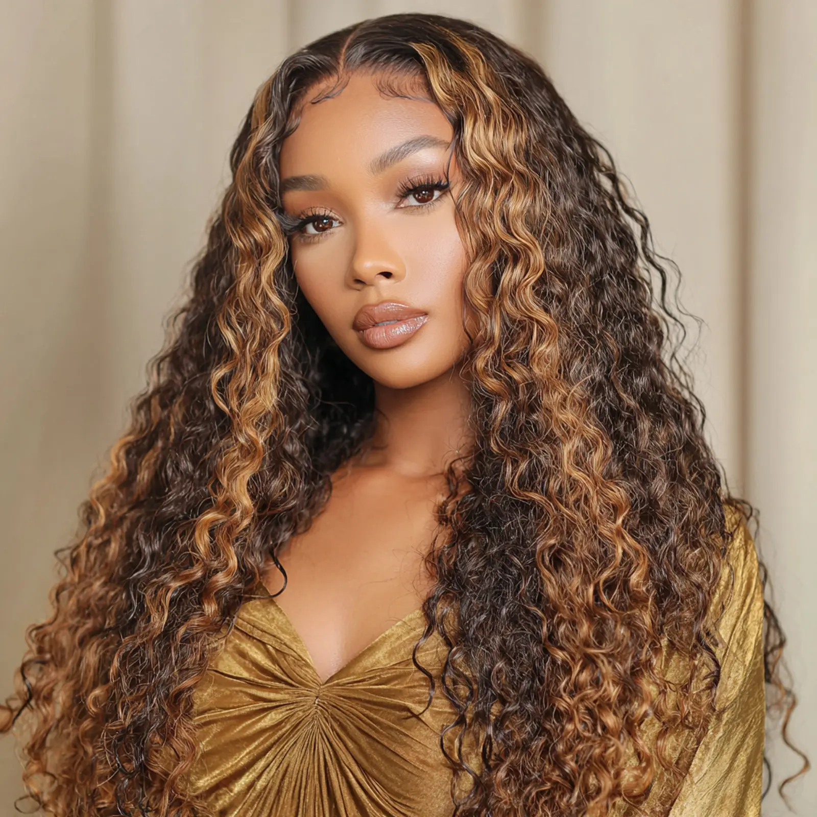 180% Density 13x6 Highlight Wig Water Wave Wig Lace Front Wigs Human Hair  Honey Blonde P4/27  Water Wave Lace Front Curly Wig for Women