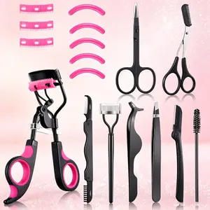 17Pcs Eyelash & Eyebrow Tool Kit (Purple), Eyelash Curler, Tweezers, Scissors, Lash & Brow Brushes, False Lash Applicator with Silicone Pads, Makeup Accessories