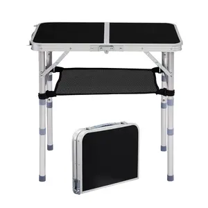 Karlhome Outdoor Folding Camping Table, 2ft Portable Pinic Table with 3 Adjustable Height, Small Aluminum Foldable Lightweight Patio Side Table with Carry Handle for Outdoor Indoor Hiking Camp BBQ Beach, Black