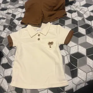 [Lullaby] Toddler Baby Boy Summer Outfit Casual Coconut Tree Button Collared Short Sleeve Tops and Shorts 2 Pcs Set