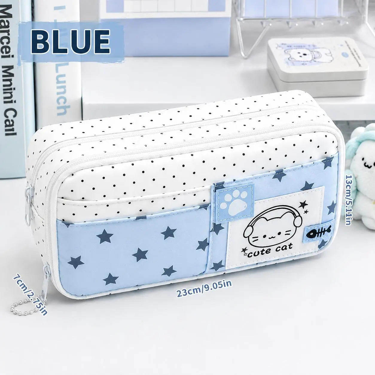 Adorable Polka Dot Pencil Case with a High Aesthetic Appeal, Featuring a Large Capacity And Multiple Layers for Organizing Stationery. Minimalist Pencil Box Is Perfect for Students And Comes in Various Colors. Both Attractive And Durable（No clips）