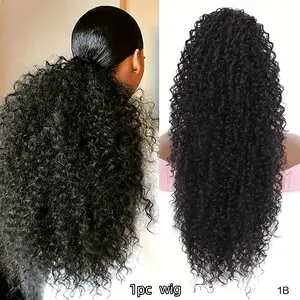 27 Inch Pull Rope Ponytail Extension for Women, Deep Curl Synthetic Mixed Wig, African Roll Small Ponytail, Daily Use, Curly Synthetic Hair
