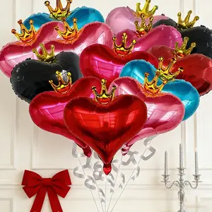 5pc Heart Balloon Crown Shape, Mother's Day Valentine's Wedding Anniversary Birthday Party Decorations, Blue Aluminum Foil Balloons, Balloon Party Supplies, Balloon Set