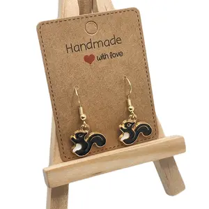 Handmade Squirrel Earrings with Gold Finish Featuring Black Squirrel Design Elegant and Unique Style Hook Earrings