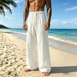 Men’s Tencel linen pants for the new season—summer collection. Loose, breathable, comfortable straight wide-leg long pants for summer outfits, suitable for everyday wear.
