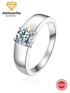 S925 Sterling Silver Synthetic Moissanite Ring, Minimalist Wedding Engagement Ring for Men, Fashion Jewelry Accessories for Daily Wear, Fine Jewelry Gifts