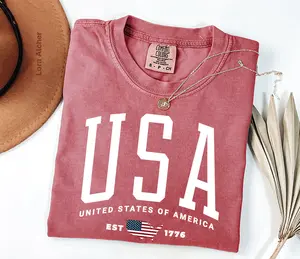 USA American Flag Shirt 4th of July Comfort Colors T-shirt Memorial Day TShirt Patriotic Independence Day Outfit USA Flag EST 1776 Tee Shirt - LORA ATCHER