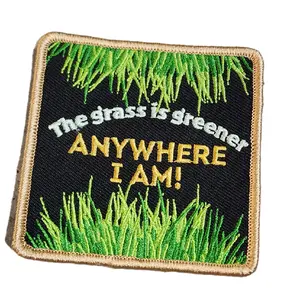 Patch Party Club, 1-pc, Optimist's Crest: 'The Grass is Greener' Size 3" Iron-On Embroidered Patch, Great for Clothing, Hats, Shoes, Totes