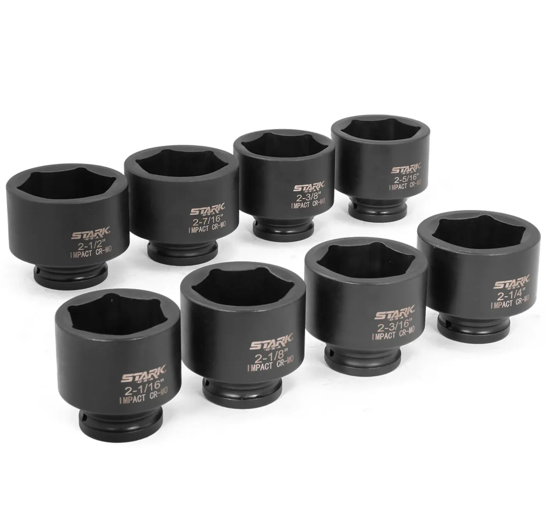 XtremepowerUS 9pc SAE Deep & Shallow Impact Socket Set, 3/4" Drive, 2-1/16"-2-1/2 In SAE Sizes, Cr-Mo Steel/Chromium-Molybdenum Steel Construction, High-Contrast Visibility, Laser Marks for Garages, Workshops