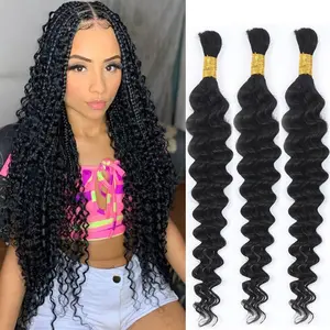 GK 100g 1 Bundles Human Braiding Hair for Boho Braids 16 Inch Curly Boho Hair for Braiding Knotless 12A Deep Wave Bulk Bohemian Natural Black