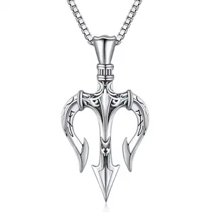 S925 sterling silver trident necklace for men women