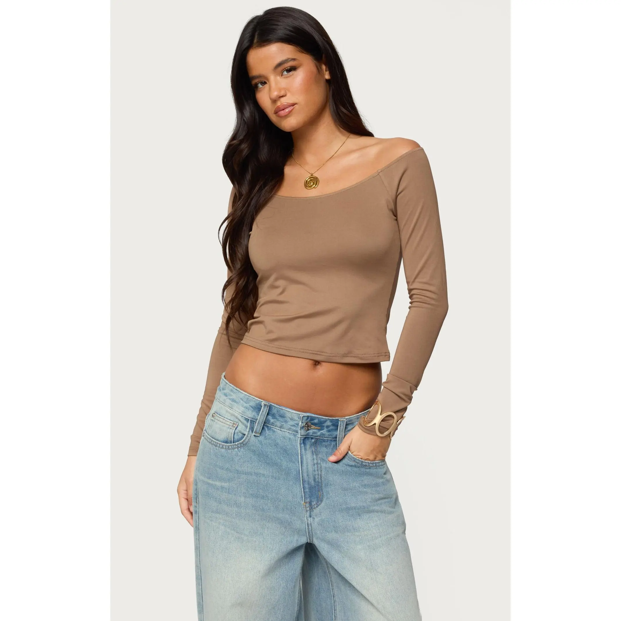 Edikted Women's Tahlia V Neck Off Shoulder Top