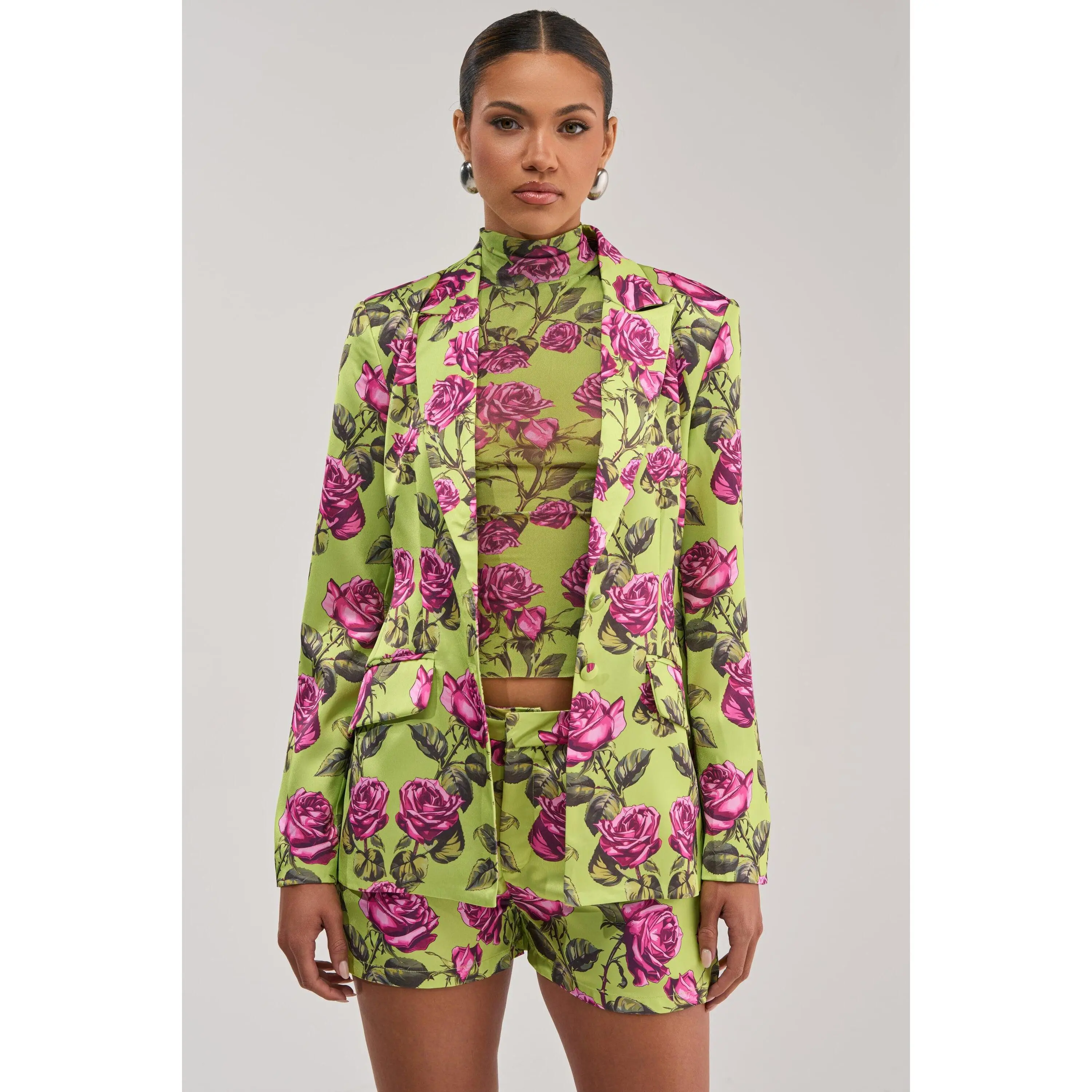 DOZEN ROSES SATIN BLAZER IN CHARTREUSE DOZEN ROSES SATIN BLAZER IN CHARTREUSE