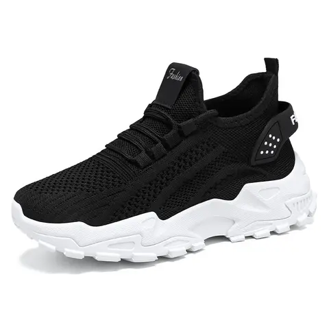OFIREND Women's Breathable Knit Lace-Up Sneakers - Thick-Sole, Lightweight Walking Shoes, All-Seasons Active Casual Trainers, Sporty Chic Off-Court Street Footwear