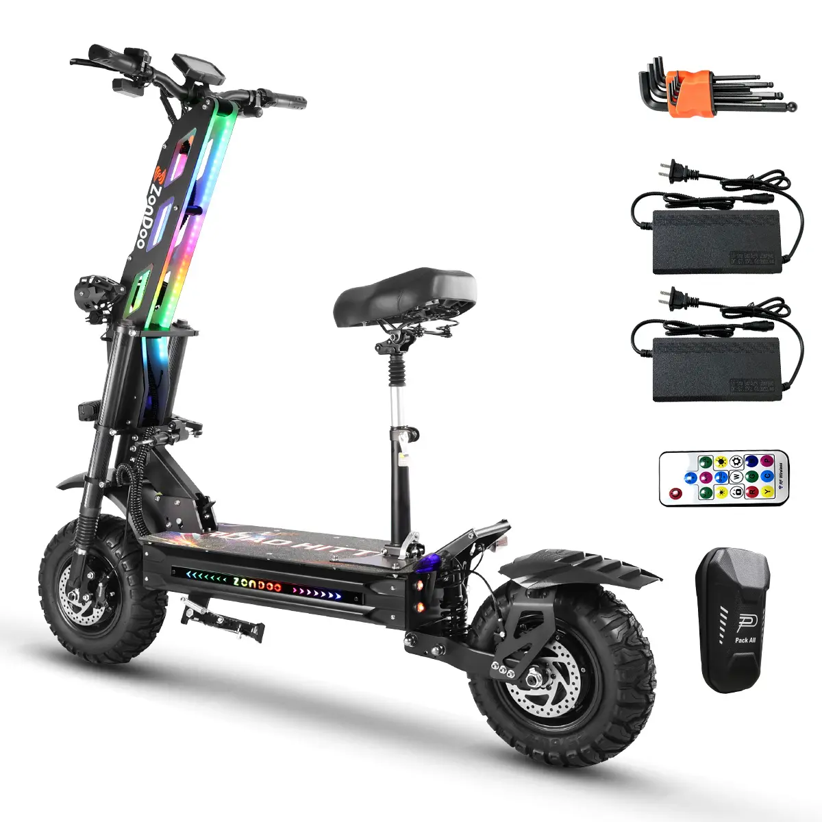RoadHitter Dual motor 10000W Adult portable Foldable Off-Road High Speed electric scooter , 72V 40Ah Battery, 70-80 mi Range, 68 mph Top Speed, 13in All-Terrain Tires, NFC Unlock, LED Lights, UL227 Certified for Commute, Off Road Scooter, High Speed Scoot
