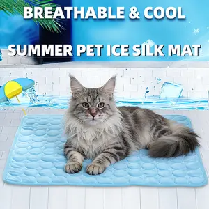 Breathable Ice Silk Pet Pad, Cool Fabric for Faster Cooling, Thick Edge Anti-Slip Back, Summer Pet Bed for Cats and Dogs