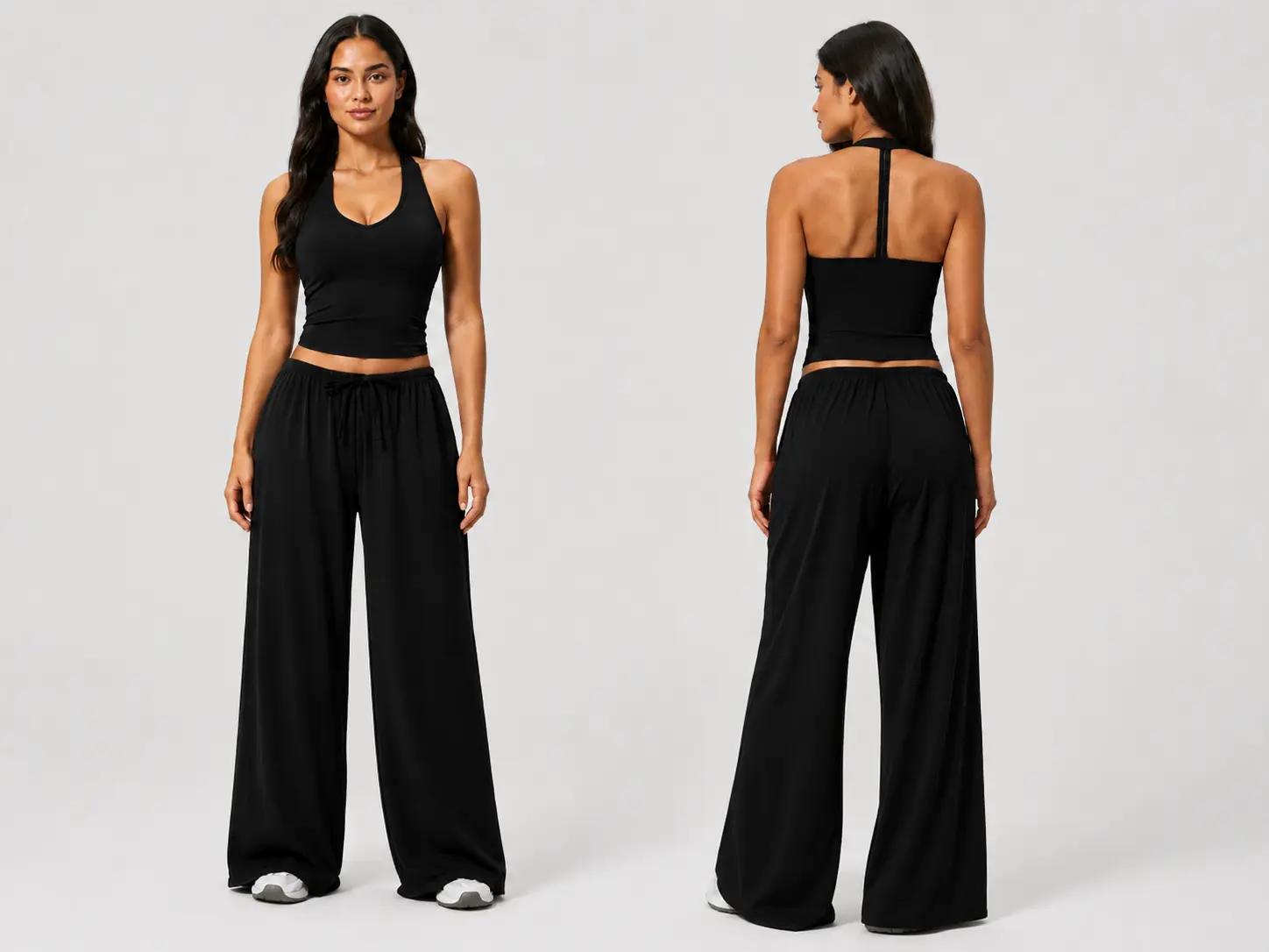 Women's Trending 2-Piece Elastane Quick-Dry Backless Tank Top Yoga Set, Matching Sets with Large Size Gym Outfits Inspo, Clothes for Casual Running & Gym Wear