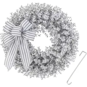 Winter Wreath, Silver Christmas Front Door Wreaths. This Wreath Comes with a Door Hanger and a Bows, for Winter and Winter Decorations. for Decorate Doors, Windows, and fireplaces.