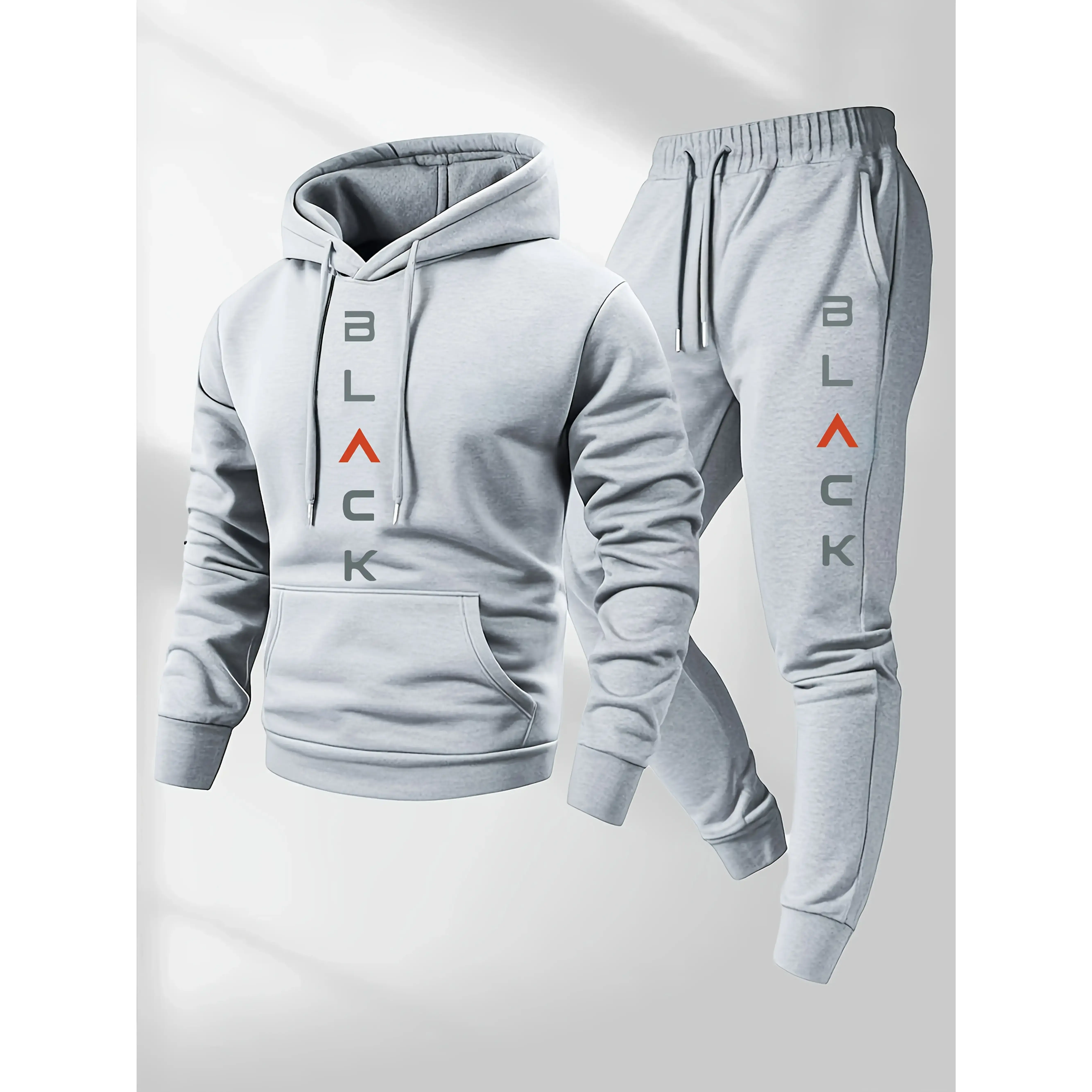 Men'S Complete Outfit - Stylish Hooded Sweatshirt & Joggers Set with "BLACK" Print, Gray Casual Streetwear, Long Pants, and Matching Hoodie, Perfect for Fall/Winter, Cozy Clothing | Sporty Look | Nonstretch Fabric Men'S Complete Outfit - Stylish Hooded Sweatshirt & Joggers Set with "BLACK" Print, Gray Casual Streetwear, Long Pants, and Matching Hoodie, Perfect for Fall/Winter, Cozy Clothing | Sporty Look | Nonstretch Fabric