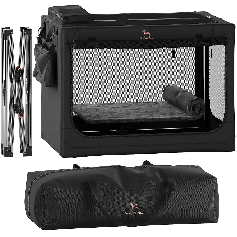 Noah & Paw XL Dog Crate 36 Inches For Travel, Collapsible With Pet Mat, 2 Storage Pockets, Handbag, 10mm Locking Zippers