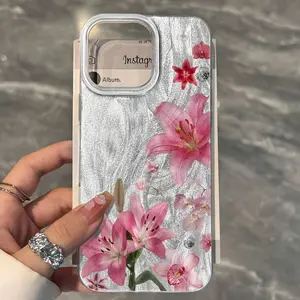 Vibrant Pink Lily Feather Cloth Phone Case for iPhone 17/16/15/14/13/12/11 Pro Max/Pro/Plus/Air TPU PET Scratch Resistant Shockproof Slim Fit Protection Durable Clear Impact Protection Easy Clean Lightweight Perfect Fit