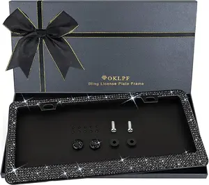 Sparkly License Plate Frame for Women - 1PCS with Bedazzled Clear Glass, 14 Facets, Free Glitter Diamond Box Included